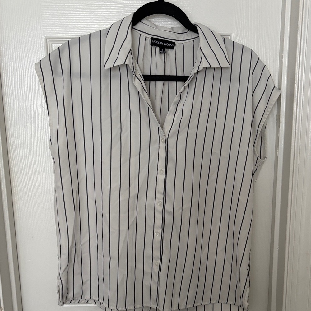 Modern Work White Striped Button Down Shirt